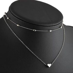 🌼NEW Double Chain Silver Heart Necklace